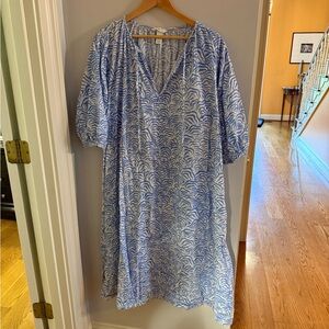 H&M Blue and White Puff Sleeve Midi Sundress